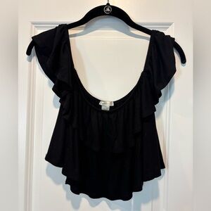 Bozzolo Black Ruffle Off Shoulder Ribbed Summer CropTop Sz S